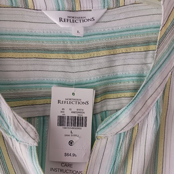 NWT Northern Reflections Womens White Size Large Short Sleeve Blouse Striped - Picture 3 of 8